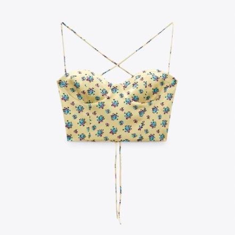 Zara Yellow Green Tie Front Bustier Camisole